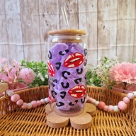 Kubek szklanka z bambusową pokrywką i słomką 500 ml handmade prezent usta