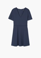 M A N G O granatowa sukienka taliowana quiet luxury elegancka biurowa mini