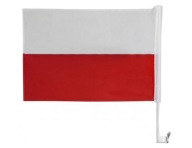 ZESTAW FLAGA POLSKI 115x72 + CHORĄGIEWKA NA LUSTERKA BIAŁO-CZERWONY KOMPLET