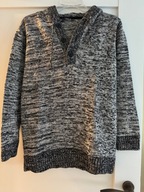 Sweter męski M z bawełny 100% szary melanż z kapturem dzianina komfortowy