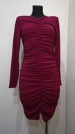 Sukienka mini drapowana bordowa wino prążek marszczenia uni