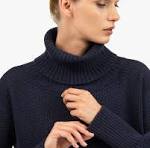 MAISON CASHMERE ITALY Dalmar Turtleneck JUMPER NAVY BLUE WEŁNA/KASZMIR S/XL