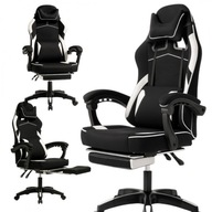 FOTEL GAMINGOWY Z PODNÓŻKIEM REGULOWANY ERGONOMICZNY OBROTOWY BIUROWY