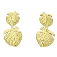 66045 Kolczyki złota stal chirurgiczna liście monstery