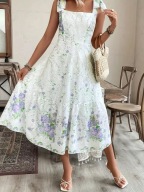 sukienka ASYMETRYCZNA dekolt KWADRAT ramiączka anime KOBIECA ZWIEWNA KWIAT