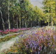 Leśne wrzosy" obraz olejny na płótnie 30x30cm , oryginał Garncarek Al,,,