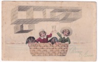 Pies psy Jamnik jamniki dzieci samolot balon 1911r. NOWY Rok