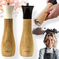 Zestaw 2 młynków drewnianych do soli i pieprzu ręczne regulowane solidne