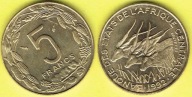 AFRYKA 5 FRANCS 1992 R.