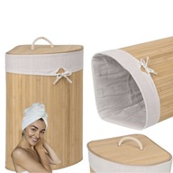 KOSZ NA PRANIE BAMBUSOWY BEŻOWY BRĄZOWY 60L Z POKRYWĄ UNIWERSALNY NAROŻNIK