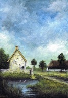 Akwarela "Staw przy domu" RN