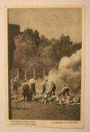 OŚWIĘCIM - BRZEZINKA, AUSCHWITZ - BIRKENAU. Palenie ciał na stosach, 1952 r