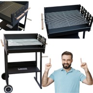 GRILL WĘGLOWY BRYKIET DUŻY OGRODOWY NA KÓŁKACH STALOWY PRZENOŚNY DWA RUSZTY
