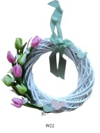 WIANEK NA DRZWI Wiosna tulipany ptaszki Wielkanoc rustykalny biały 35cm W22