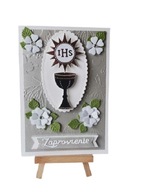 ZAPROSZENIA KOMUNIA UNIWERSALNE KIELICH SŁONECZKO W KWIATACH B6 SREBRO - BI