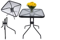 Szklany stolik metal kwadratowy kawowy ogrodowy tarasowy balkonowy czarny