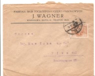 WARSZAWA J.WAGNER -FABRYKA ŚRUB TOCZONYCH -koperta firmowa -obieg 1923 rok