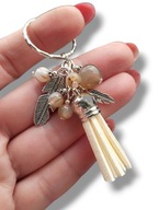 045 Oryginalny BRELOK do kluczy, do torebki - waniliowy, kamienie agat