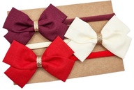 Opaski na głowę z kokardkami na święta czerwona ecru i burgund