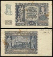 BNU - POLSKA GENERALNA GUBERNIA 20 Złotych 1940 H 1435089 # P150a # st 3