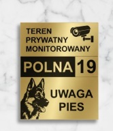 Tabliczka Grawerowana numer domu, ulica, obiekt monitorowany 2w1 Uwaga pies