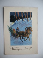 M. WIŚNIEWSKI WESOŁYCH ŚWIĄT Z CHOINKĄ DO DOMU SANIE stara POCZTÓWKA 1962
