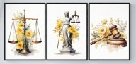 A2 ZESTAW TRZECH PLAKATÓW DLA PRAWNIKA KANCELARII, PRAWO WAGA TEMIDA MŁOTEK