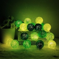 Cotton Balls Zielone Leśne Girlanda Lampki Kule 20 LED Na Baterie