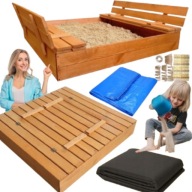 DUŻA PIASKOWNICA DREWNIANA ZAMYKANA 120cmx120cm DLA DZIECI