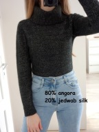 SWETER ANGORA JEDWAB GOLF Z GOLFEM CZARNY WEŁNIANY WEŁNA MIĘKKI CIEPŁY 36 S