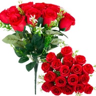 BUKIET PIĘKNYCH CZERWONYCH RÓŻ 18 SZTUK DEKORACYJNE SZTUCZNE GĘSTE JAK ŻYWE