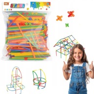 KLOCKI SŁOMKI KONSTRUKCYJNE KREATYWNE 3D PATYCZKI RURKI ZESTAW 600 ELE