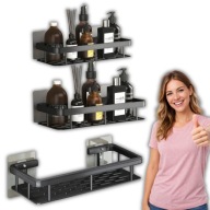 PÓŁKA ŁAZIENKOWA SAMOPRZYLEPNA ŚCIENNA POD PRYSZNIC METALOWA CZARNA - 2 SZT