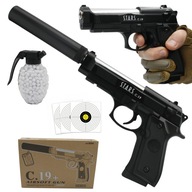 METALOWY PISTOLET BERETTA Z TŁUMIKIEM NA KULKI REPLIKA TŁUMIK GRATIS KULKI