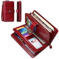 DAMSKI ELEGANCKI duży PORTFEL SKÓRA EKOLOGICZNA czerwony Z PASKIEM RFID
