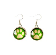 Kolczyki z wymiennym klipsem, kocie łapki, zielono-beżowe