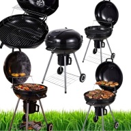 GRILL OGRODOWY WĘGLOWY OKRĄGŁY PRZENOŚNY Z POKRYWĄ RUSZTEM I TERMOMETREM
