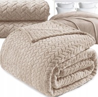 GRUBY KOC WYTŁACZANY NARZUTA PLED NA ŁÓŻKO KANAPĘ 160x200 BEŻOWY JODEŁKA