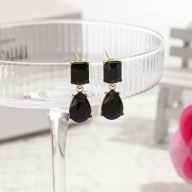 KOLCZYKI DŁUGIE WISZĄCE DIAMENTY vintage czarna cyrkonia gotyk