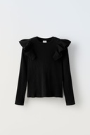 ZARA BLUZKA Z PRĄŻKOWANEJ DZIANINY Z FALBANKAMI 140