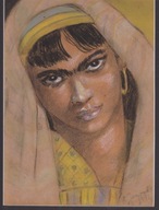 Jaworska Portret młodej Arabki w burce orient pastel sygnowana 1946