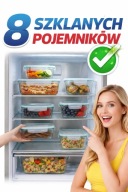 POJEMNIK NA ŻYWNOŚĆ SZKLANY ZESTAW 8szt. DO LODÓWKI MIKROFALI | KREOLEO