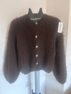 Sweter moher welna akryl brąz rozpinany dzwonek