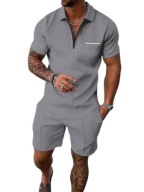 Męski Letni Zestaw Old Money – Polo z Quarter Zipem i Szorty