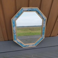 Ośmiokątne lustro 30×50 cm – drewniana rama malowana, niebiesko-złota