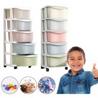 PLASTIKOWY POJEMNIK REGAŁ NA KÓŁKACH KOSZ NA ZABAWKI SZUFLADY 5 PÓŁEK