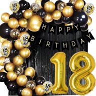 BALONY NA 18 URODZINY – ZESTAW DEKORACYJNY, GIRLANDA I ŚCIANKA XXL