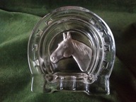 Koń / Podkowa - piękna stara szklana popielniczka