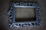 STARA RAMA BOGATO ZDOBIONA DREWNIANA ANTYK DREWNO UNIKAT SREBRNA RZEŹBIONA