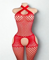 Natalie – czerwone body siateczkowe open crotch Dla Dwojga